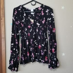 NWT Bell-Sleeve Floral Blouse